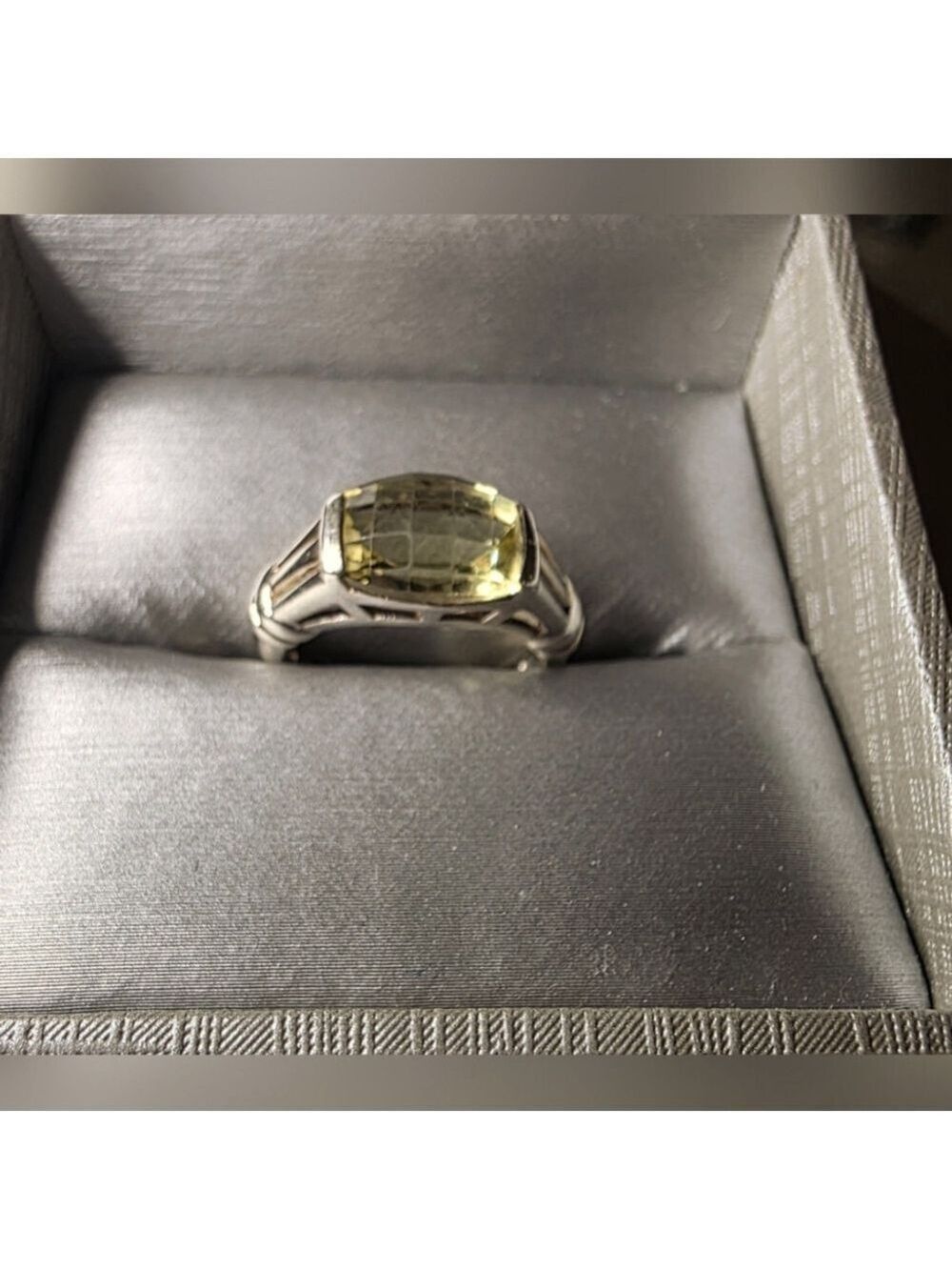 Vintage 1990s Citrine Checkerboard Sterling Silver Ring